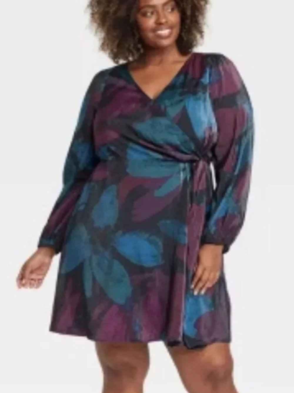 Ava & Viv Teal and Plum Floral Balloon sleeve dress- NWT‎